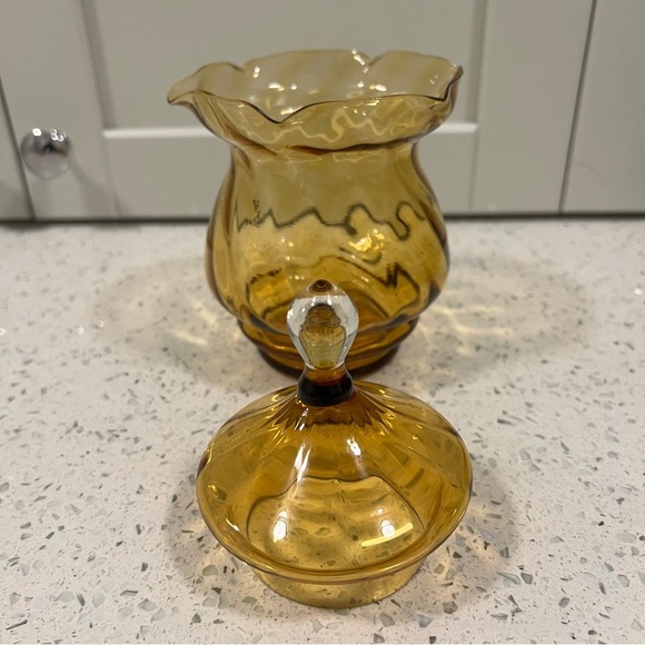 Vintage EMPOLI Amber Lidded Glass Circus Tent Delicate Blown Glass Apothecary - Picture 2 of 12